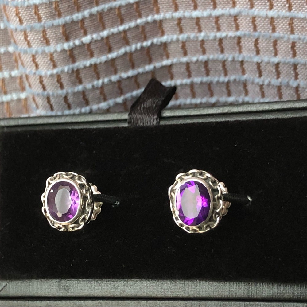Sterling Natural Amethyst Stud 925 Stamped Earrings